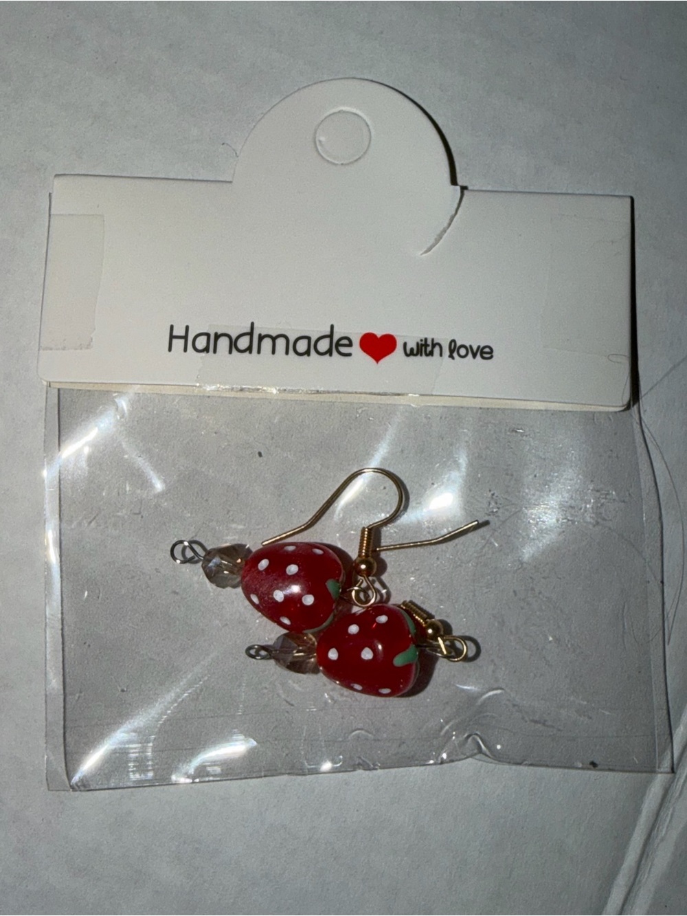 Handmade Red Strawberry Drop Earrings with Gold Hooks